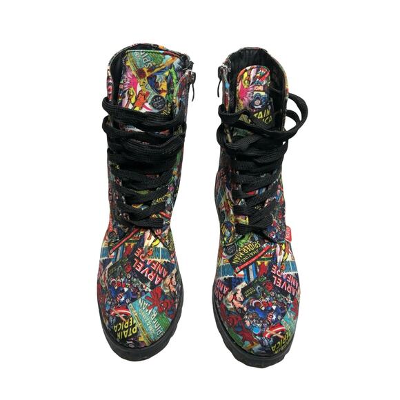 Marvel All Super Heroes Comic Print Combat Boots 10 - Picture 2 of 8